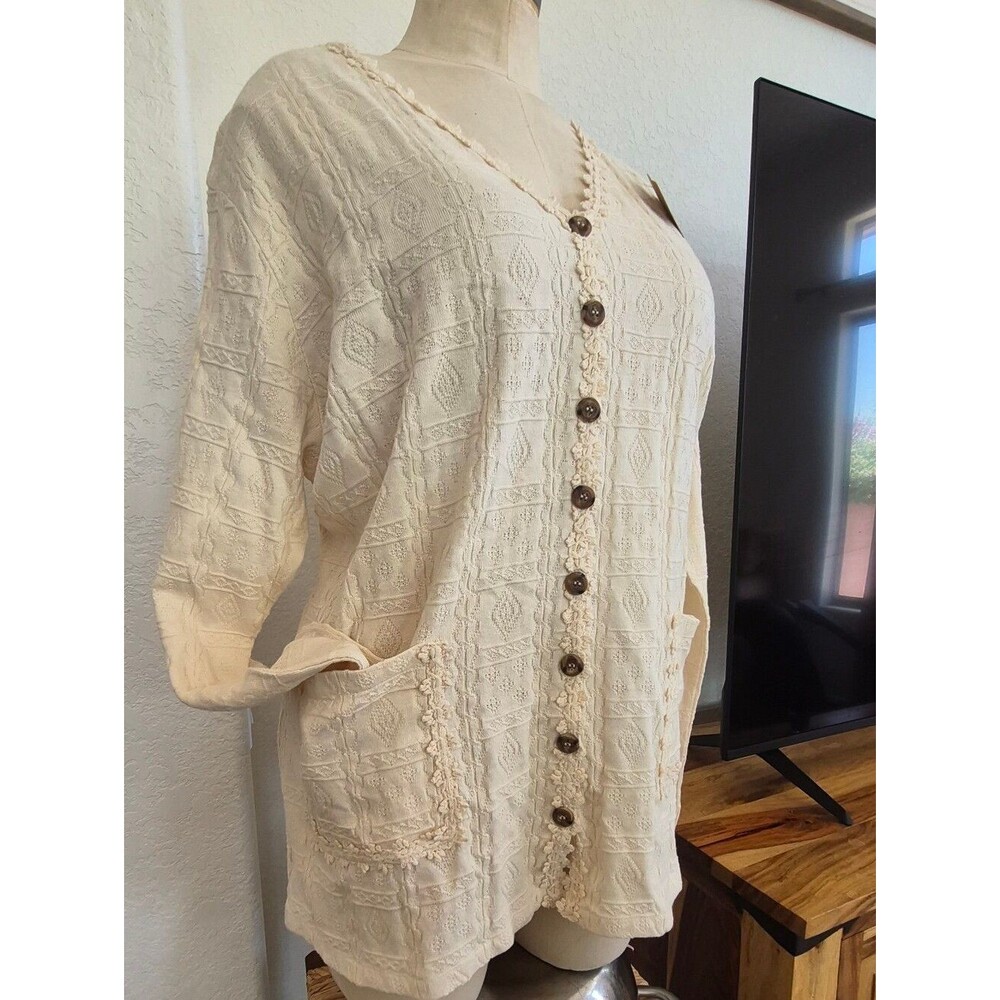 Vasco Vintage 100% Natural Cotton, Embroidery & Knit Button Up Sweater Sz XL